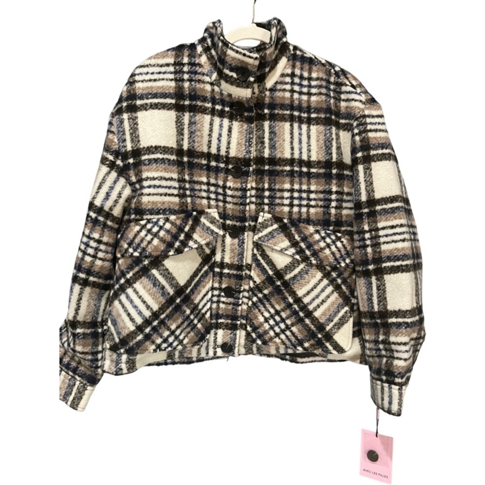 Anthropologie Avec Les Filles Jacket Size Large Plaid Utility Coat - Picture 2 of 9